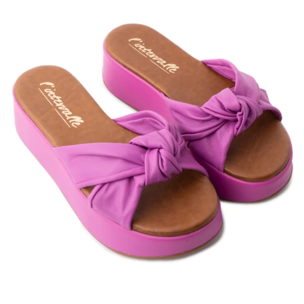 NEW L’INTERVALLE Carmella 💜 Purple Leather Platform Slide Sandals Size 39 US 8